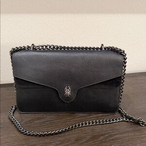 Aborigen Black Leather Crossbody Bag with Chain Strap